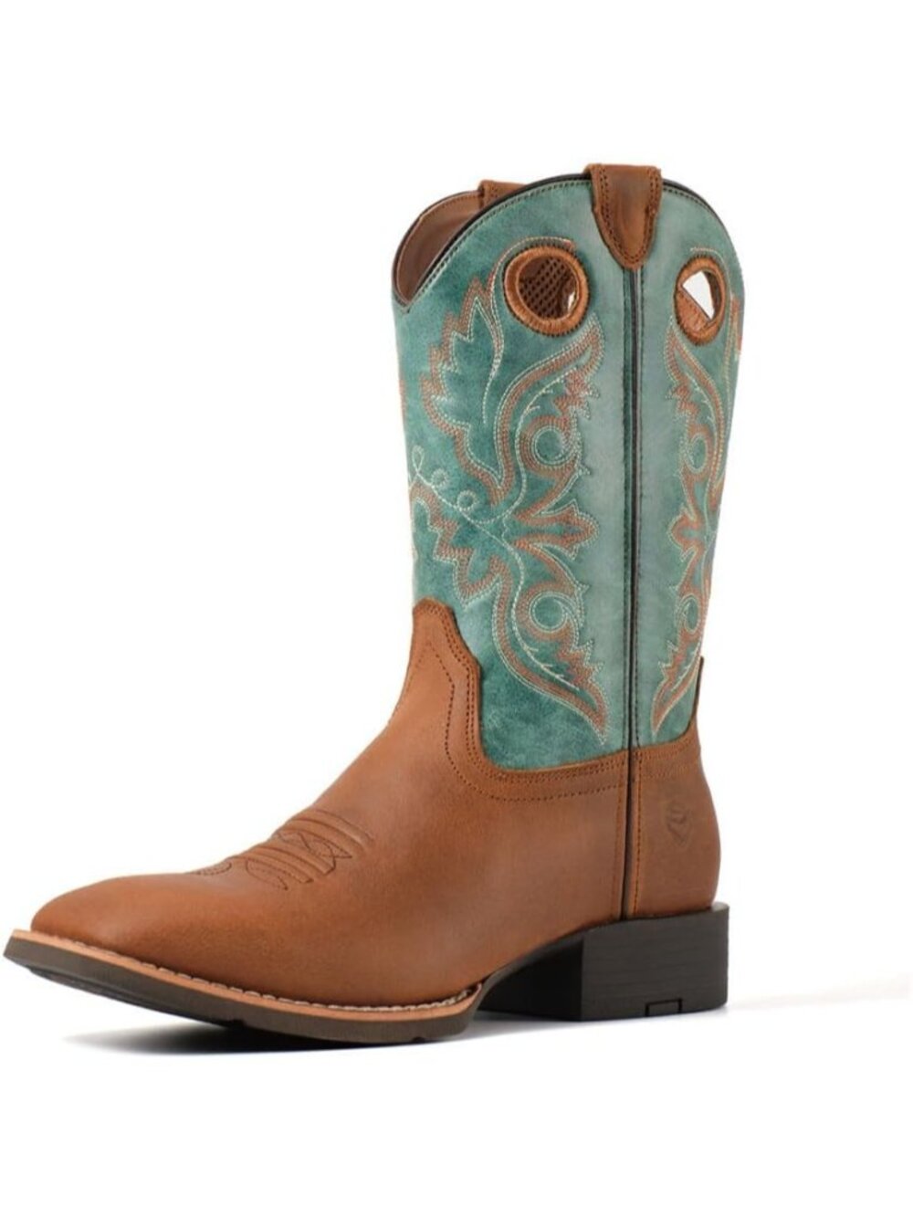 Men's Loco Brown Leather Mid-calf Square Toe Block Heel Cowboy Western Boo